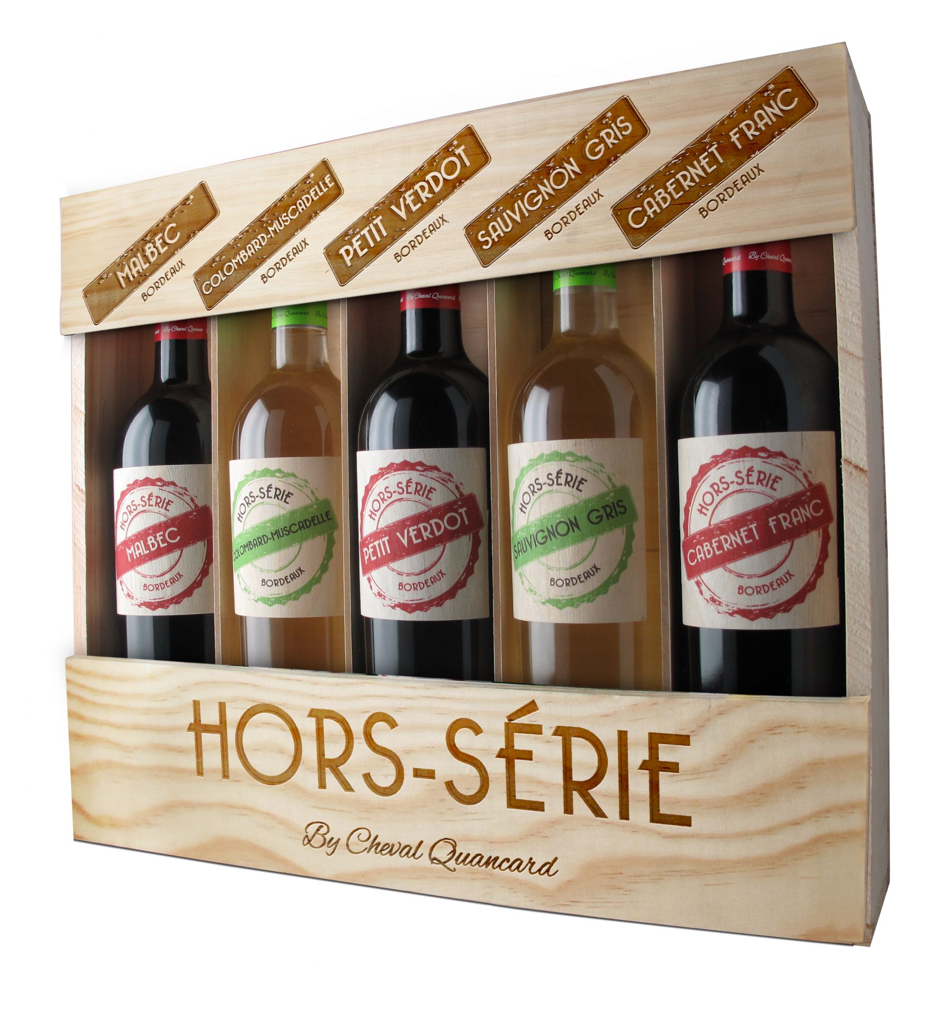 Coffret bois vins 5 bouteilles Hors-Série par Cheval Quancard